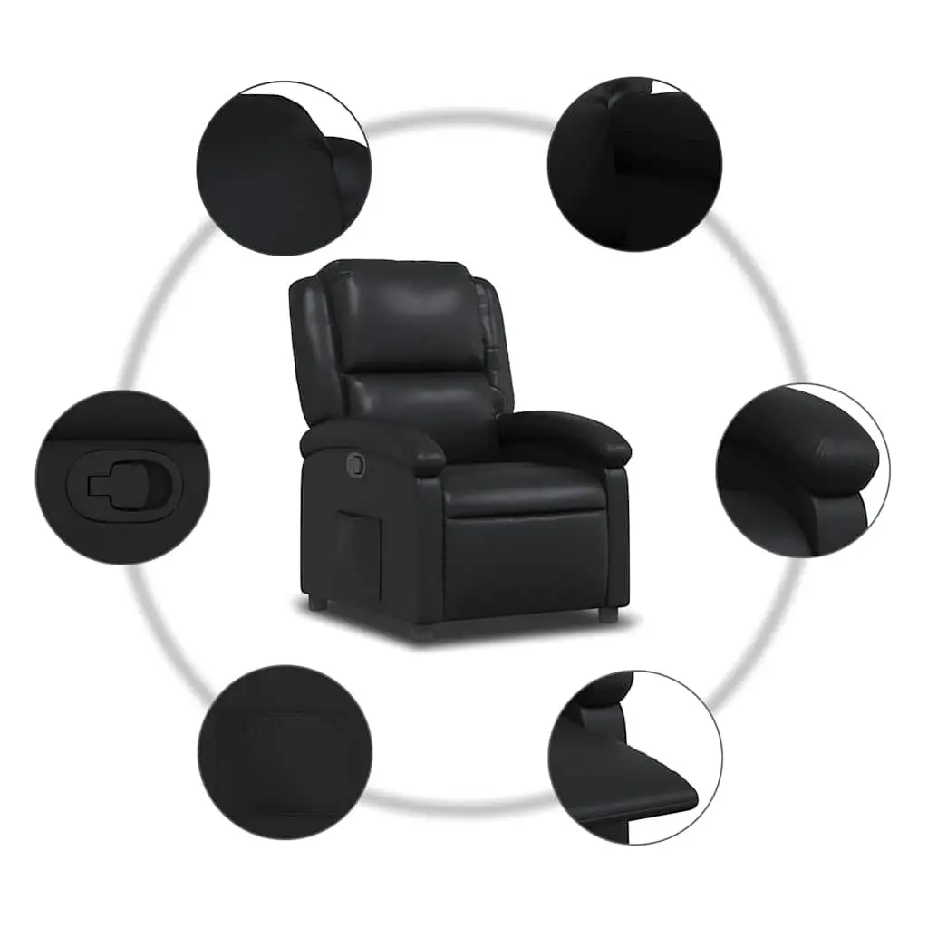 Manual Reclining Armchair Faux Leather Black Lounge Chair