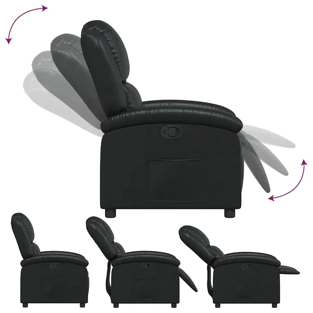 Manual Reclining Armchair Faux Leather Black Lounge Chair