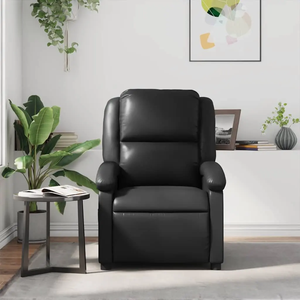Manual Reclining Massage Lounge Chair Vibration Faux Leather Black