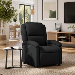 Recliner Armchair Black Manual Reclining Function Padded Seat Wide Arms Side