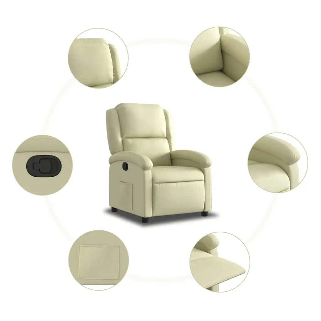 Recliner Armchair Manual Reclining Function Cream Real Leather Comfortable