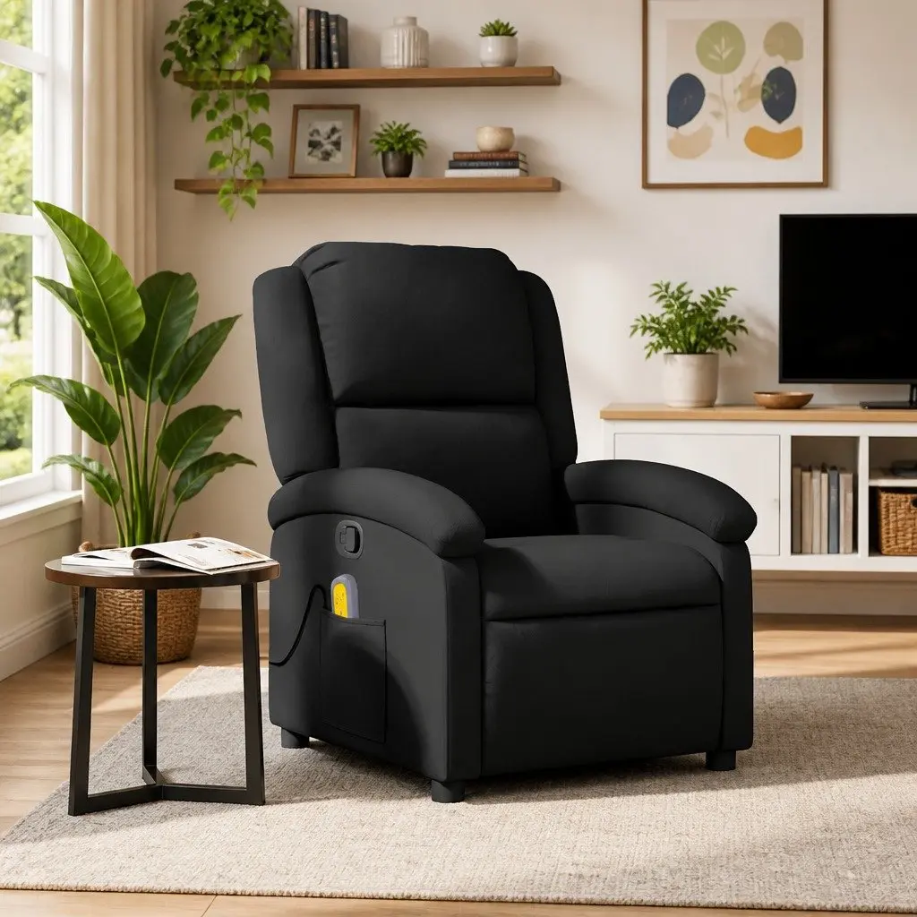 Massage Recliner Chair Black Manual Recline 135 Degree 6 Point Vibration