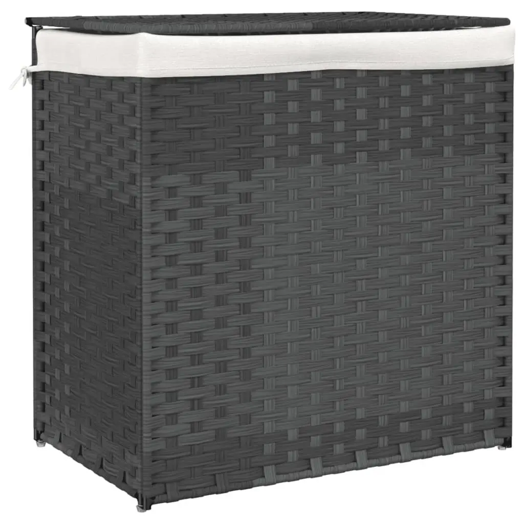 Laundry Basket 2 Sections Grey 53x35x57 cm Poly Rattan Storage Bin with Lid