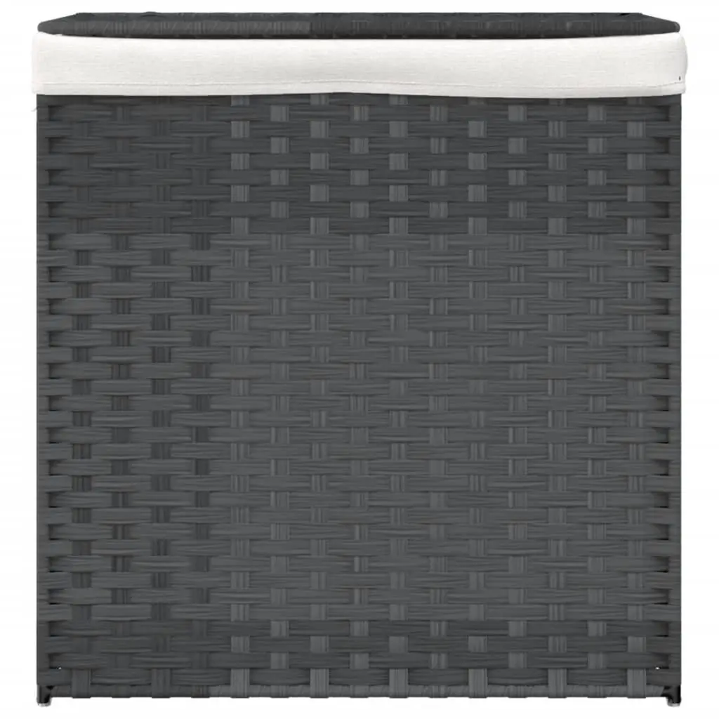 Laundry Basket 2 Sections Grey 53x35x57 cm Poly Rattan Storage Bin with Lid