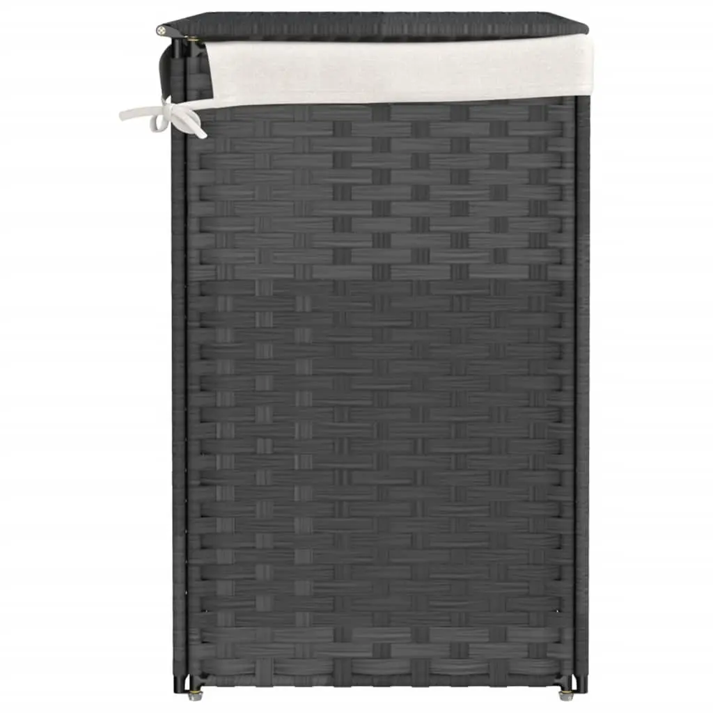 Laundry Basket 2 Sections Grey 53x35x57 cm Poly Rattan Storage Bin with Lid