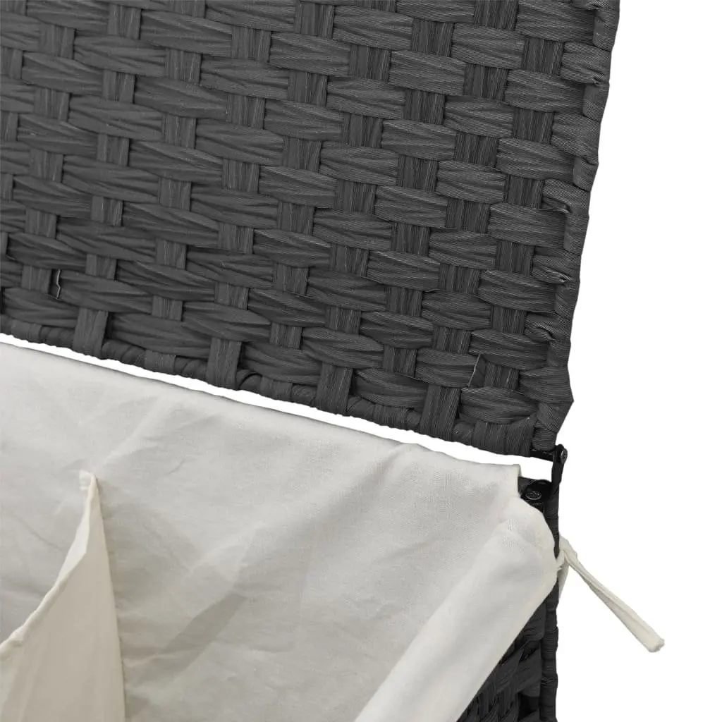 Laundry Basket 2 Sections Grey 53x35x57 cm Poly Rattan Storage Bin with Lid