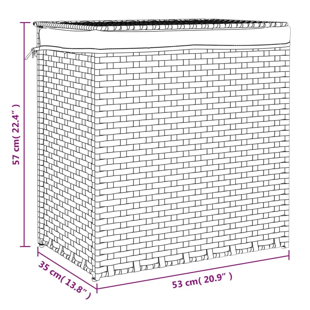 Laundry Basket 2 Sections Grey 53x35x57 cm Poly Rattan Storage Bin with Lid