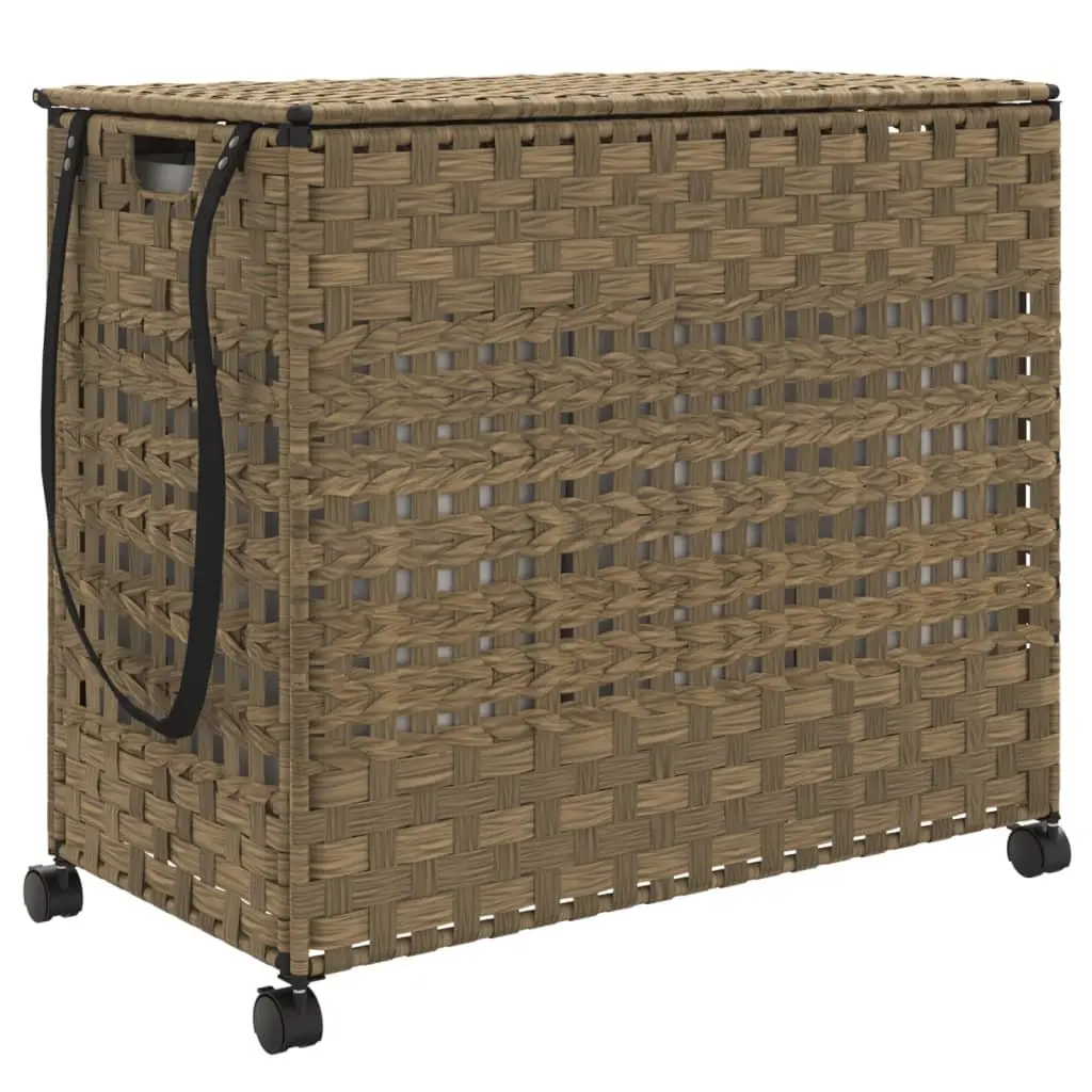Laundry Basket with Wheels Hand-Woven Rattan Brown 66x35x60cm