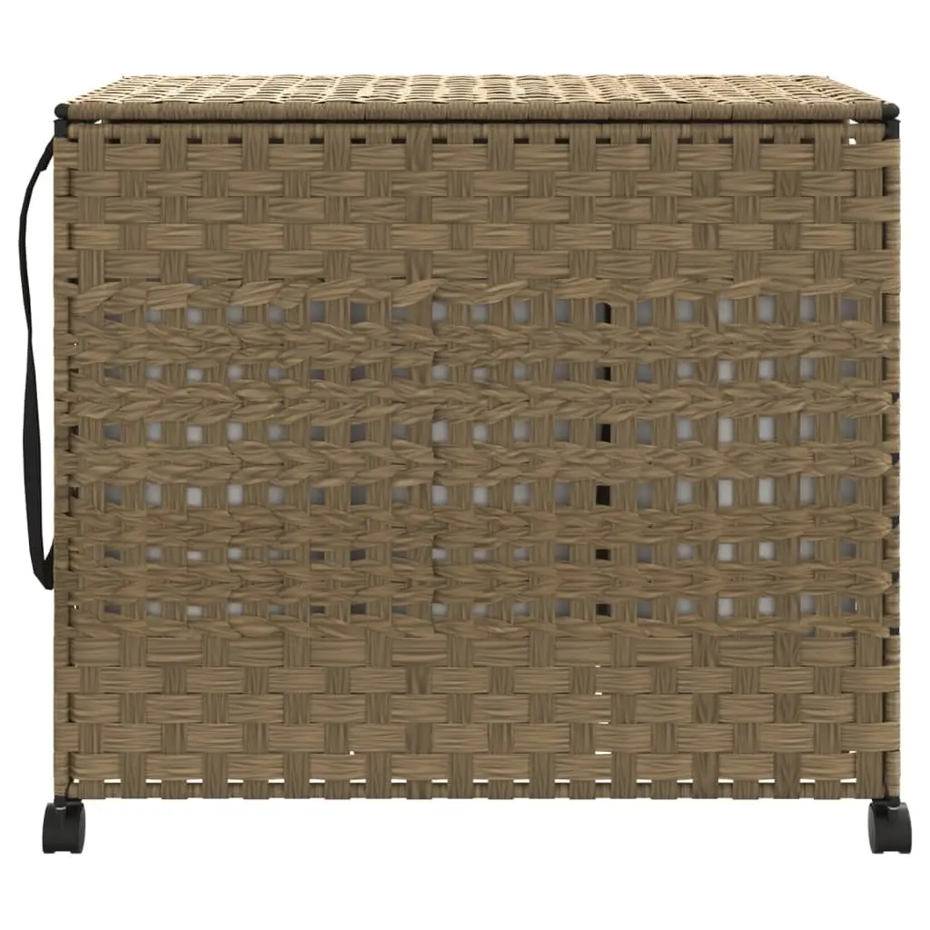 Laundry Basket with Wheels Hand-Woven Rattan Brown 66x35x60cm