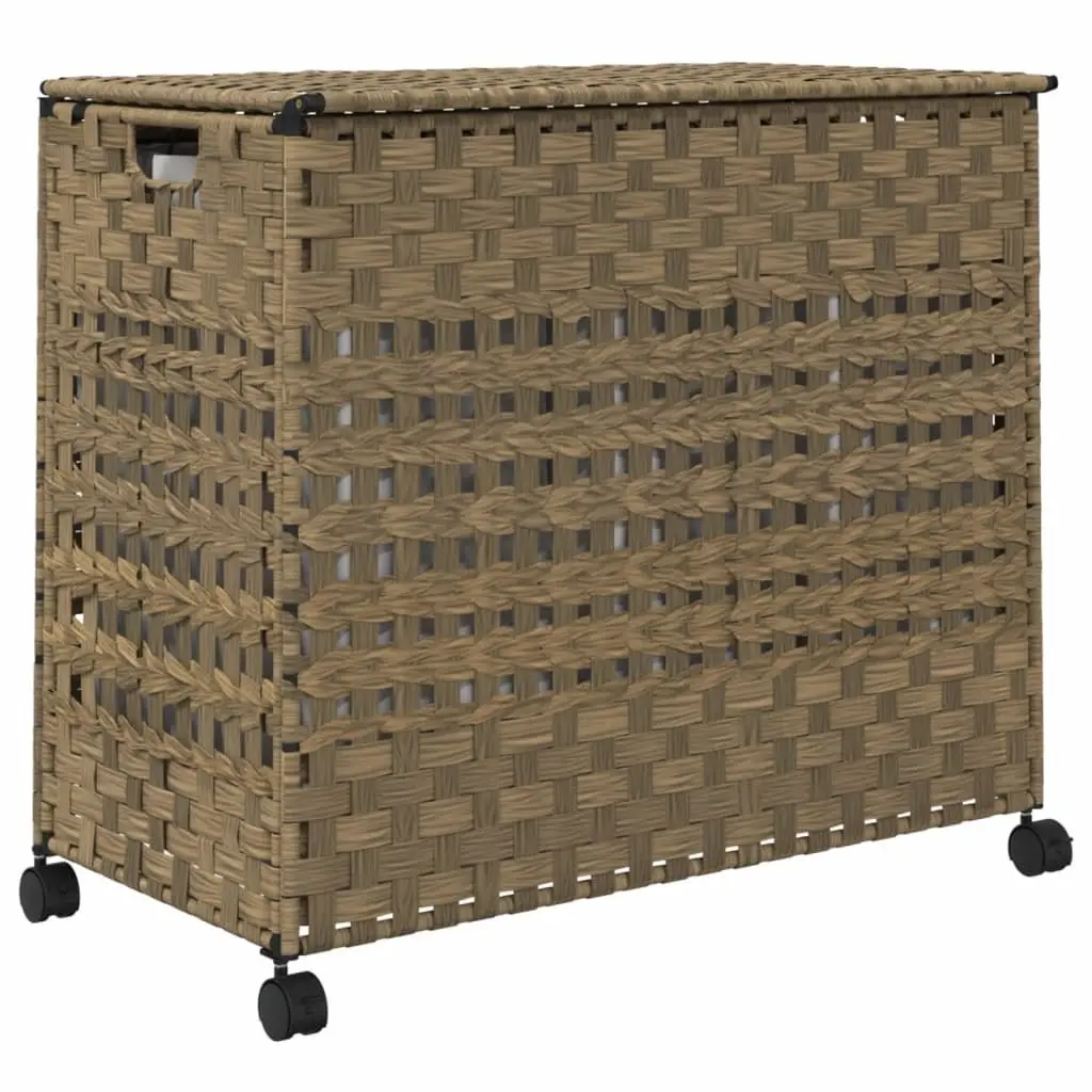 Laundry Basket with Wheels Hand-Woven Rattan Brown 66x35x60cm