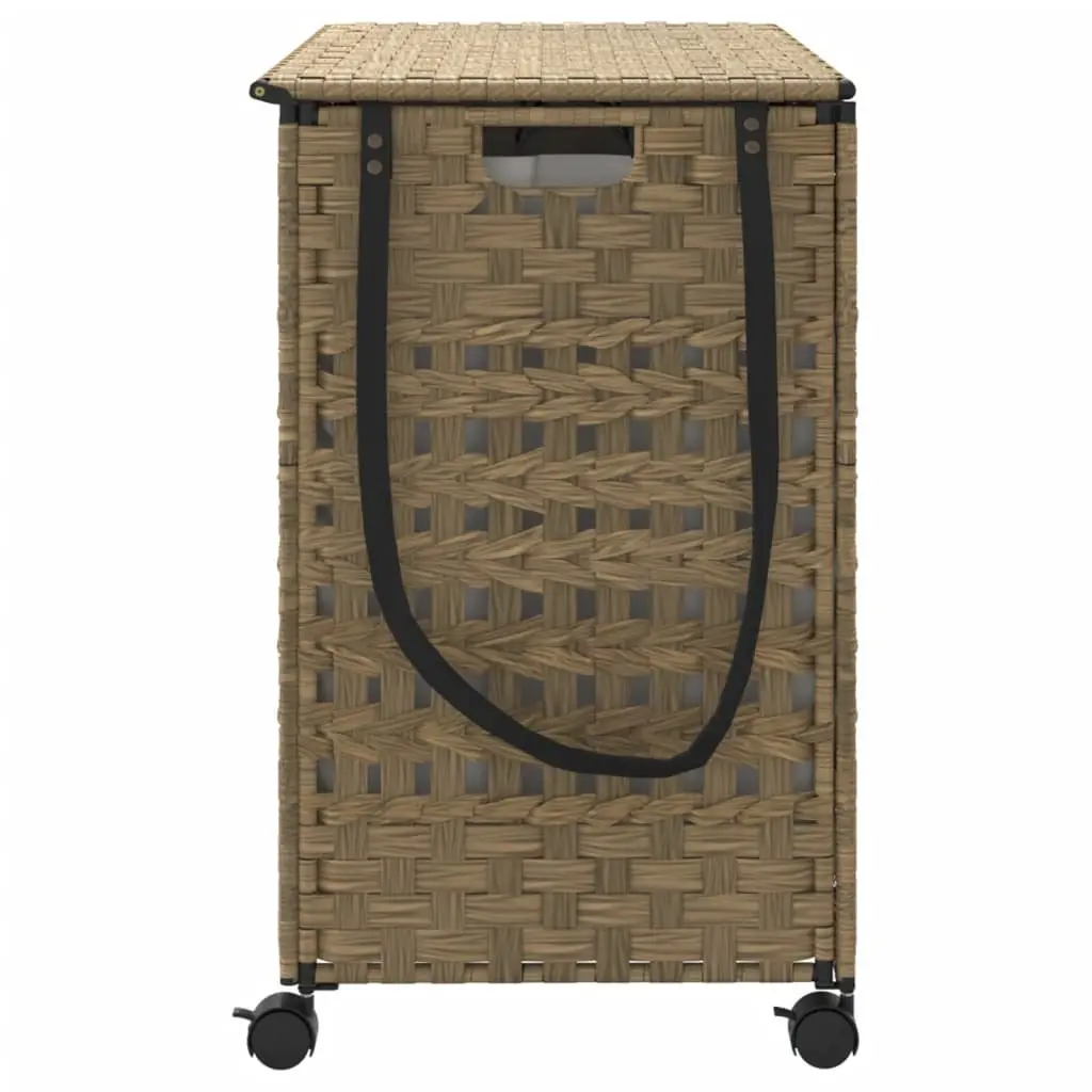 Laundry Basket with Wheels Hand-Woven Rattan Brown 66x35x60cm