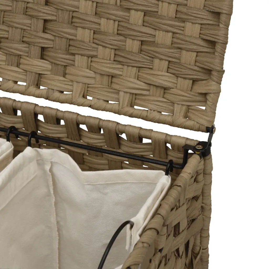 Laundry Basket with Wheels Hand-Woven Rattan Brown 66x35x60cm