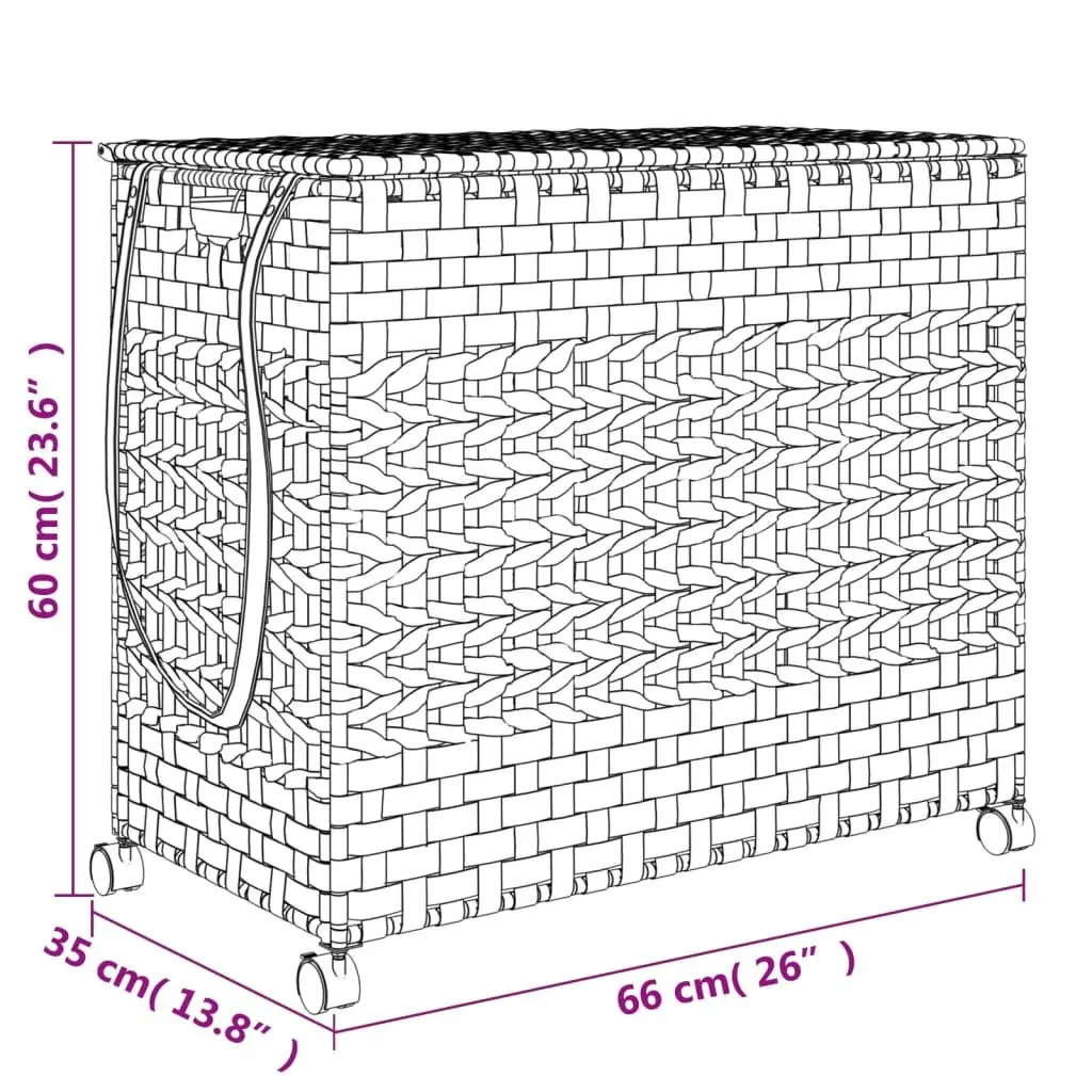 Laundry Basket with Wheels Hand-Woven Rattan Brown 66x35x60cm