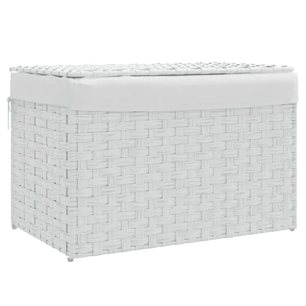 Laundry Basket with Lid White Poly Rattan 55.5x35x34cm Foldable Storage Bin