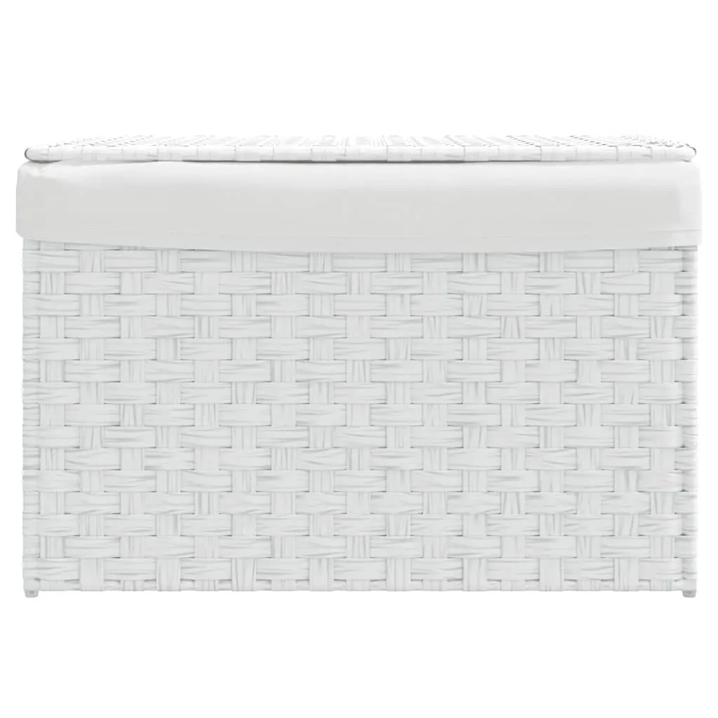 Laundry Basket with Lid White Poly Rattan 55.5x35x34cm Foldable Storage Bin