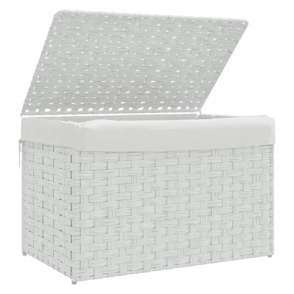 Laundry Basket with Lid White Poly Rattan 55.5x35x34cm Foldable Storage Bin