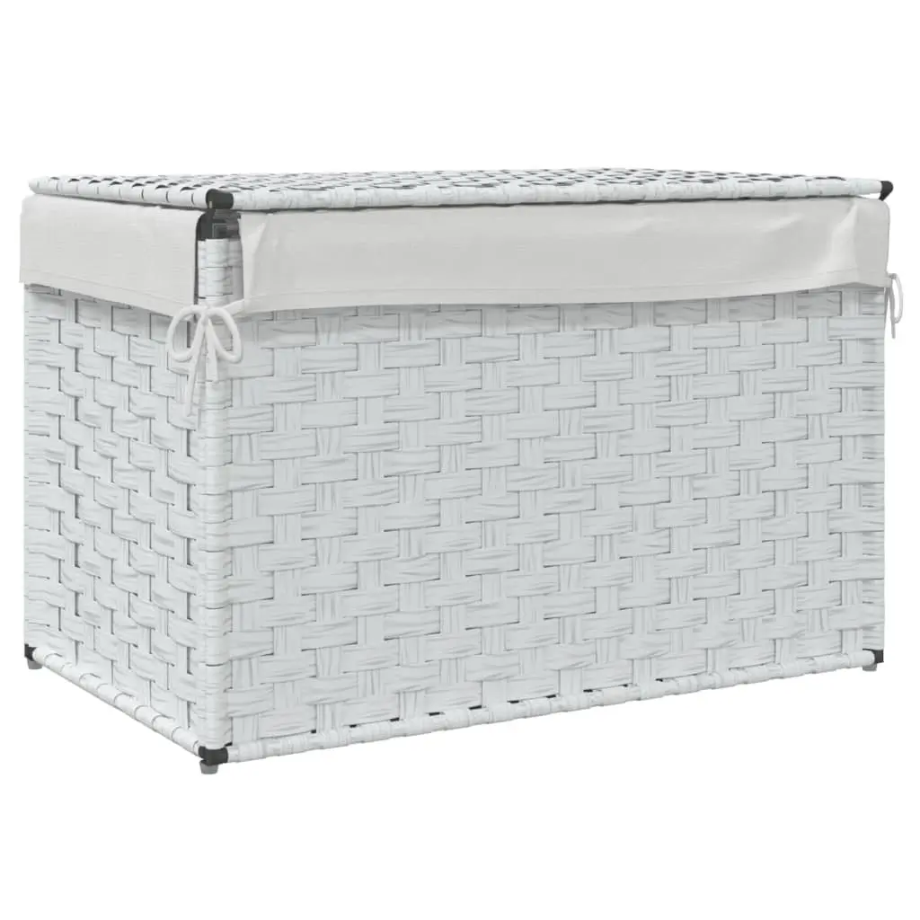Laundry Basket with Lid White Poly Rattan 55.5x35x34cm Foldable Storage Bin