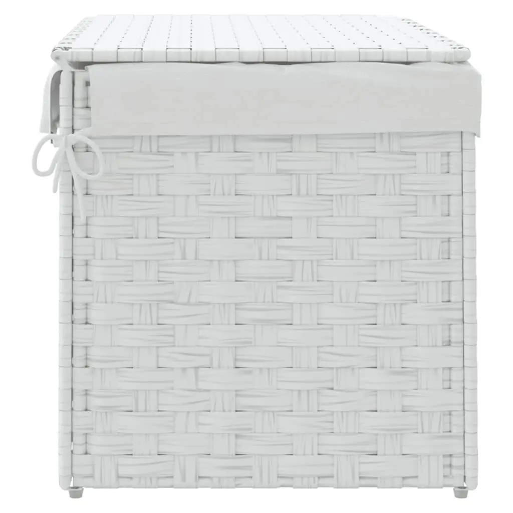 Laundry Basket with Lid White Poly Rattan 55.5x35x34cm Foldable Storage Bin