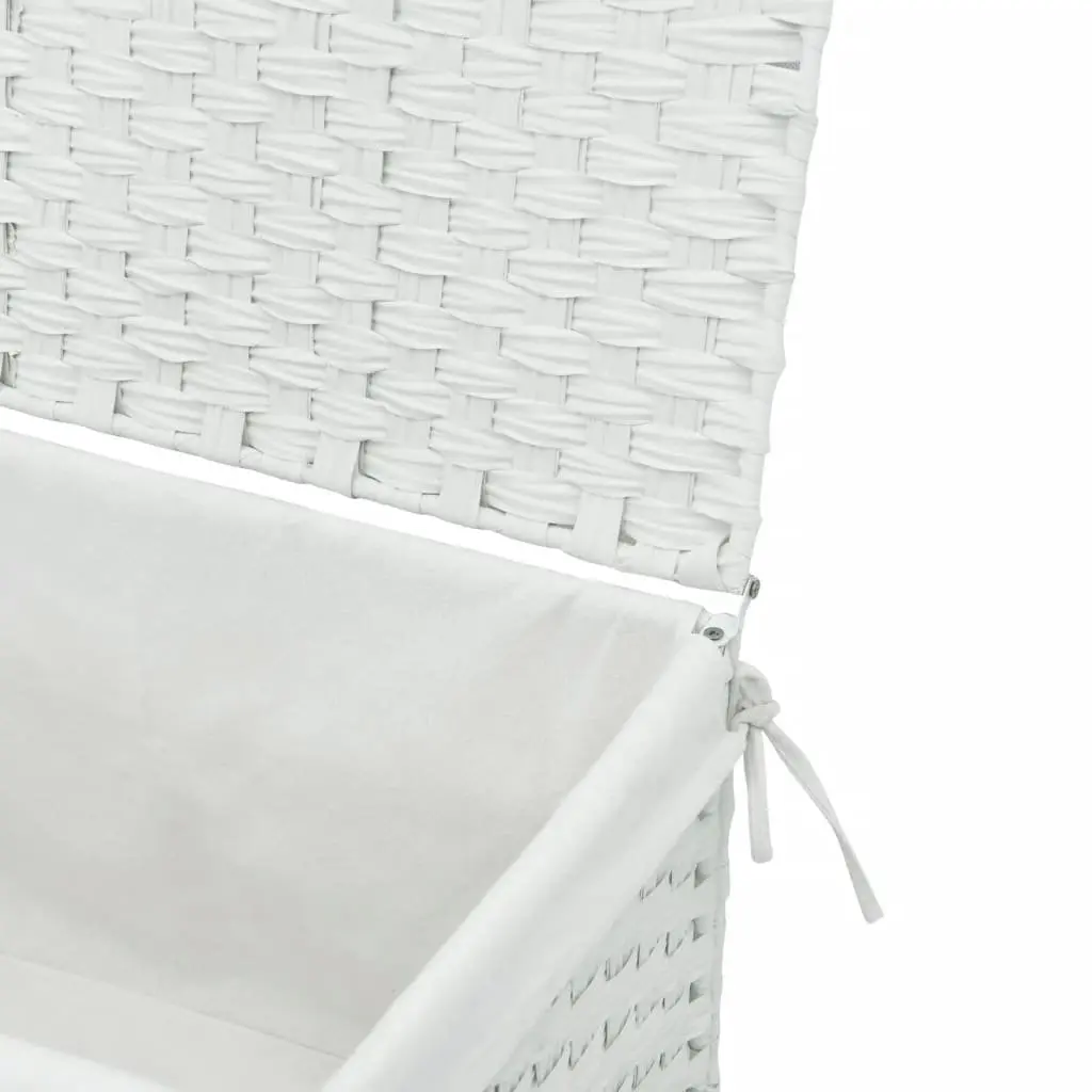 Laundry Basket with Lid White Poly Rattan 55.5x35x34cm Foldable Storage Bin