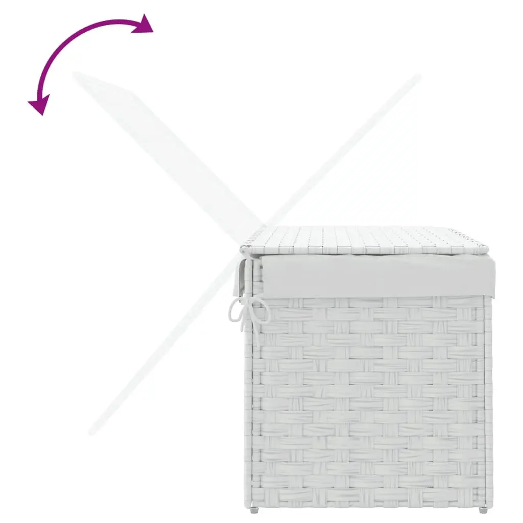 Laundry Basket with Lid White Poly Rattan 55.5x35x34cm Foldable Storage Bin