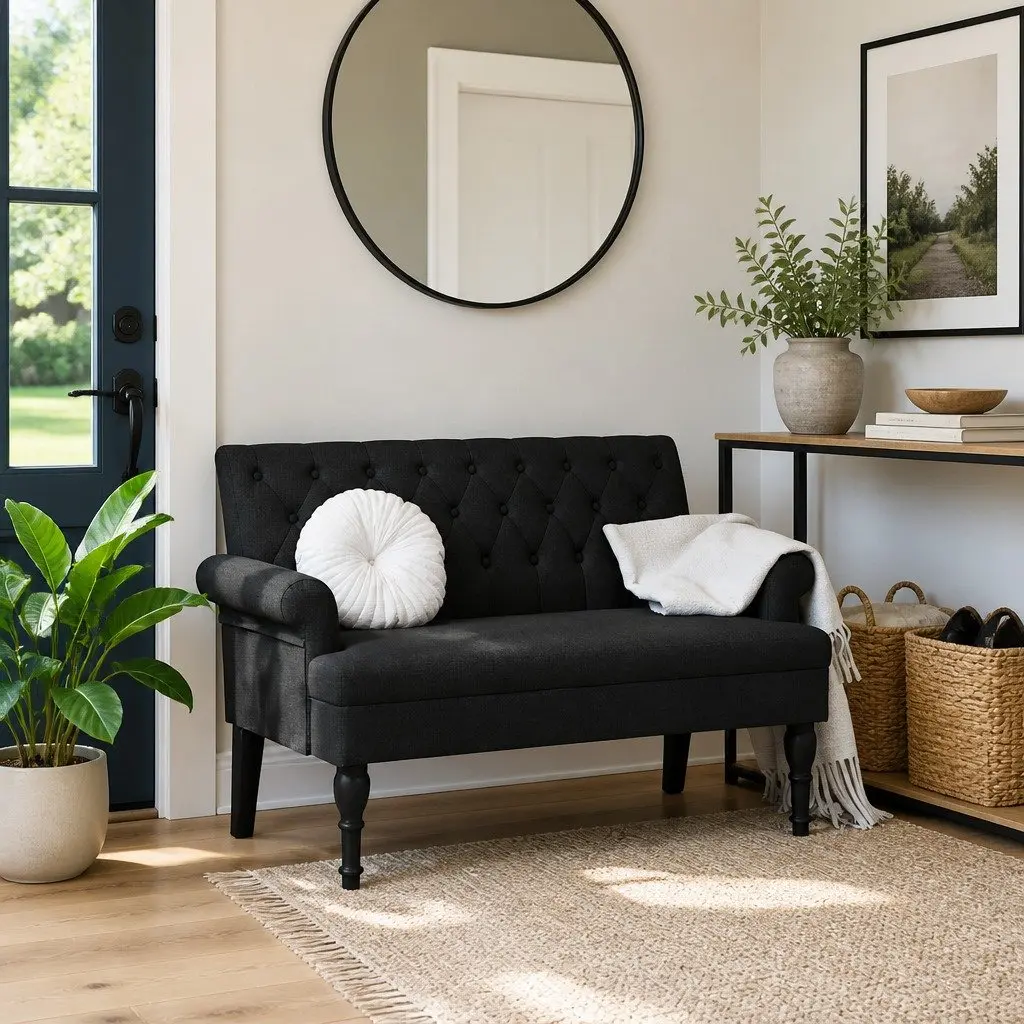 Black Fabric Bench with Comfort and Style