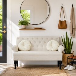 Make Your Space Welcoming with This Cream Linen Bench