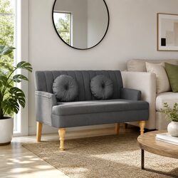 A Friendly Addition: Grey Fabric Bench with Cushions