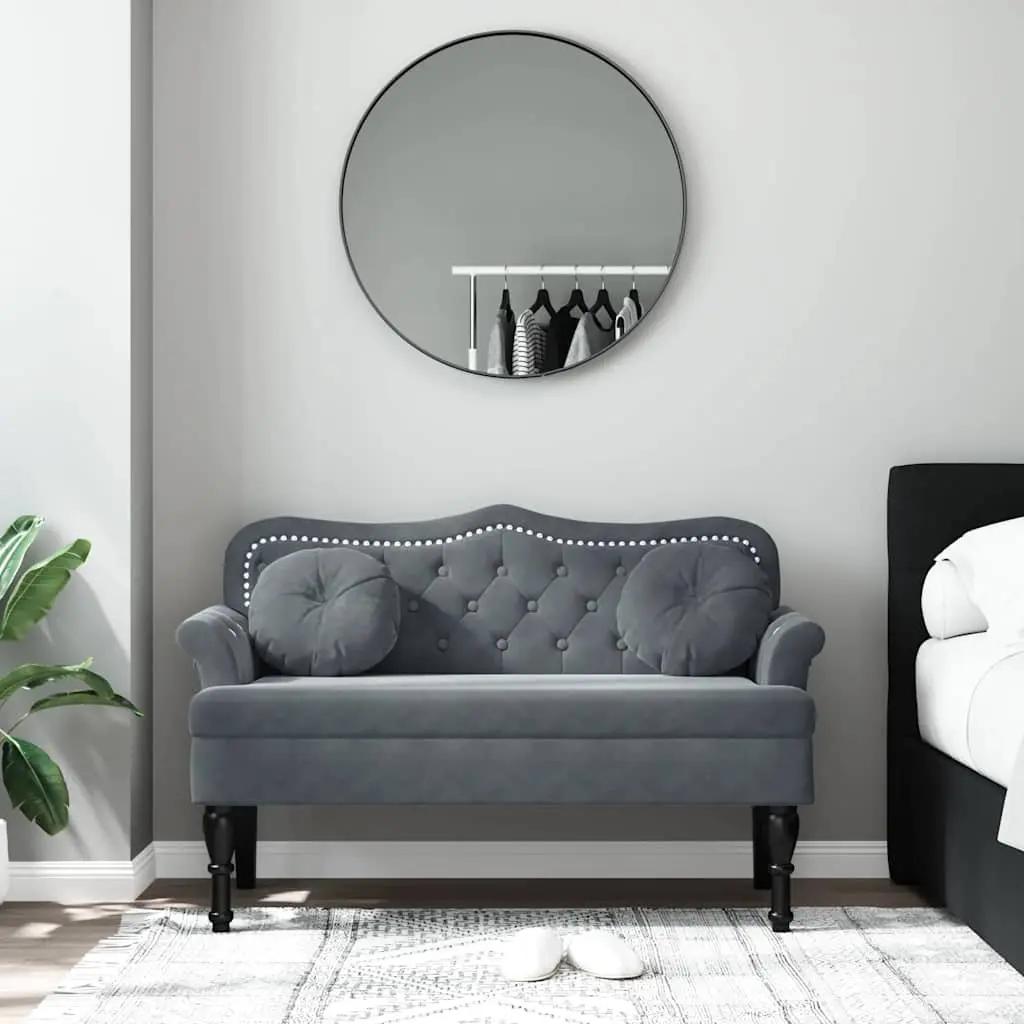 Bench Velvet Seat Backrest Armrests Grey 120.5 x 65 x 75 cm