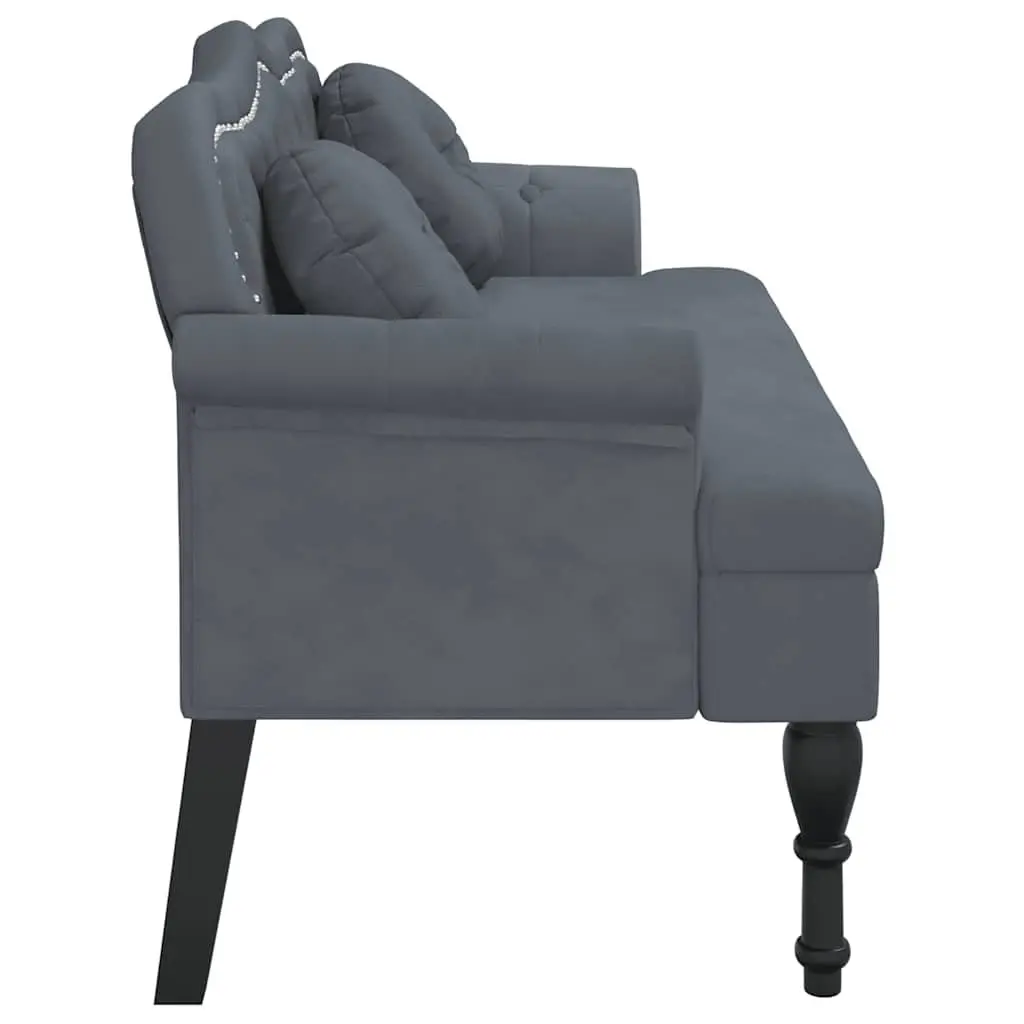 Bench Velvet Seat Backrest Armrests Grey 120.5 x 65 x 75 cm
