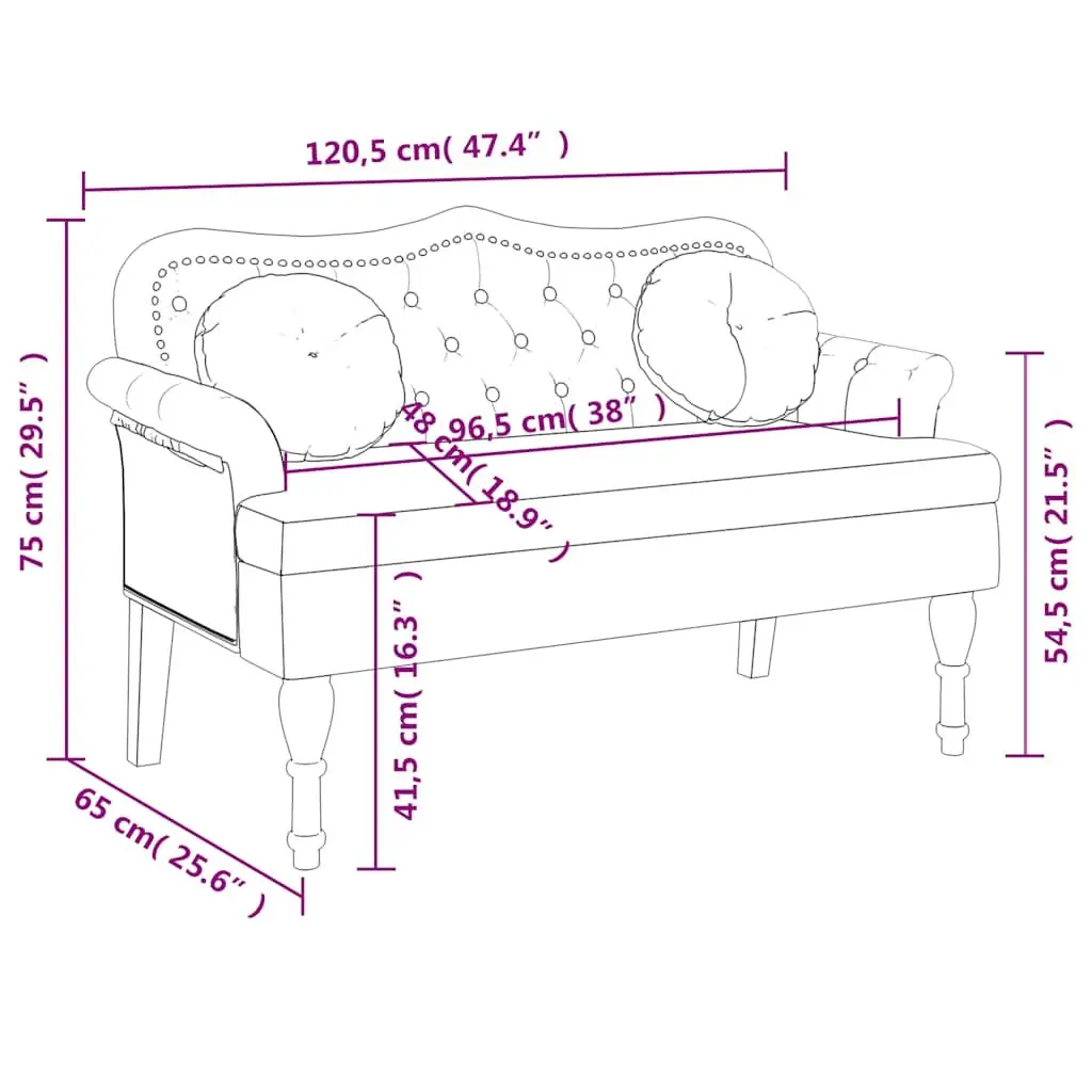 Bench Velvet Seat Backrest Armrests Grey 120.5 x 65 x 75 cm
