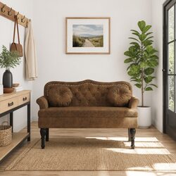 Your Perfect Brown Faux Suede Bench with Cushions Awaits