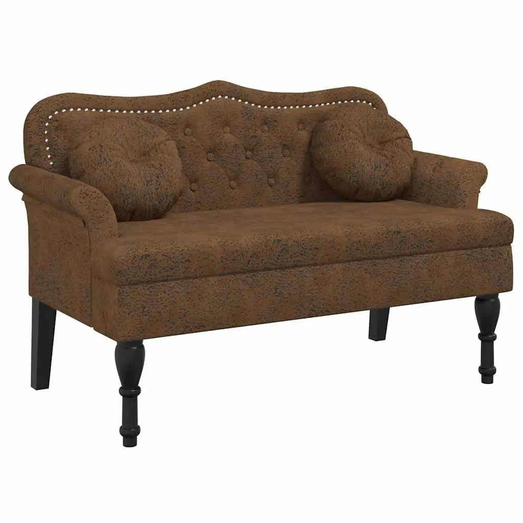 Bench Brown Faux Suede Upholstered Seat Backrest Armrests 120.5 x 65 x 75 cm