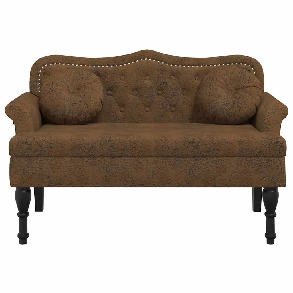 Bench Brown Faux Suede Upholstered Seat Backrest Armrests 120.5 x 65 x 75 cm