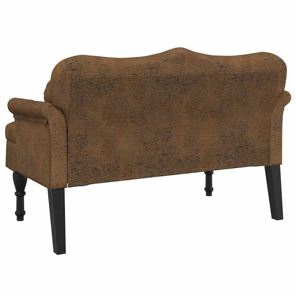 Bench Brown Faux Suede Upholstered Seat Backrest Armrests 120.5 x 65 x 75 cm