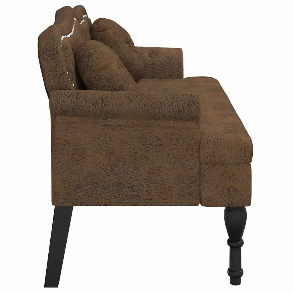 Bench Brown Faux Suede Upholstered Seat Backrest Armrests 120.5 x 65 x 75 cm
