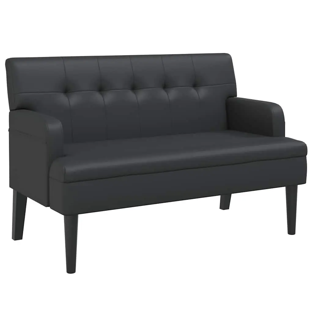 Bench with Backrest Black Faux Leather Padded Seat 112 x 65.5 x 75 cm