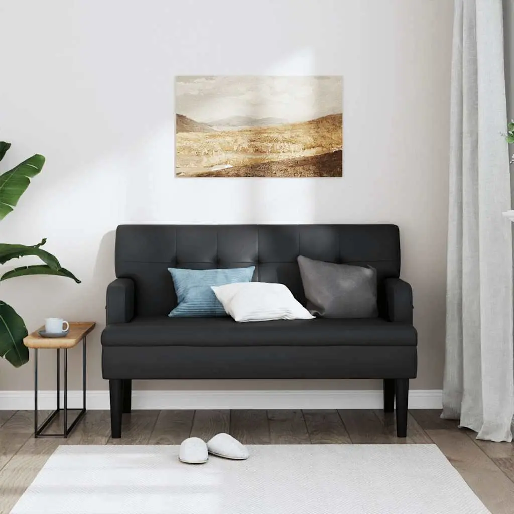 Bench with Backrest Black Faux Leather Padded Seat 112 x 65.5 x 75 cm