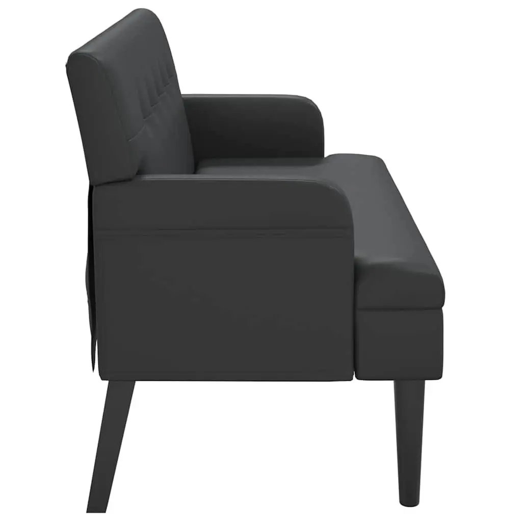 Bench with Backrest Black Faux Leather Padded Seat 112 x 65.5 x 75 cm