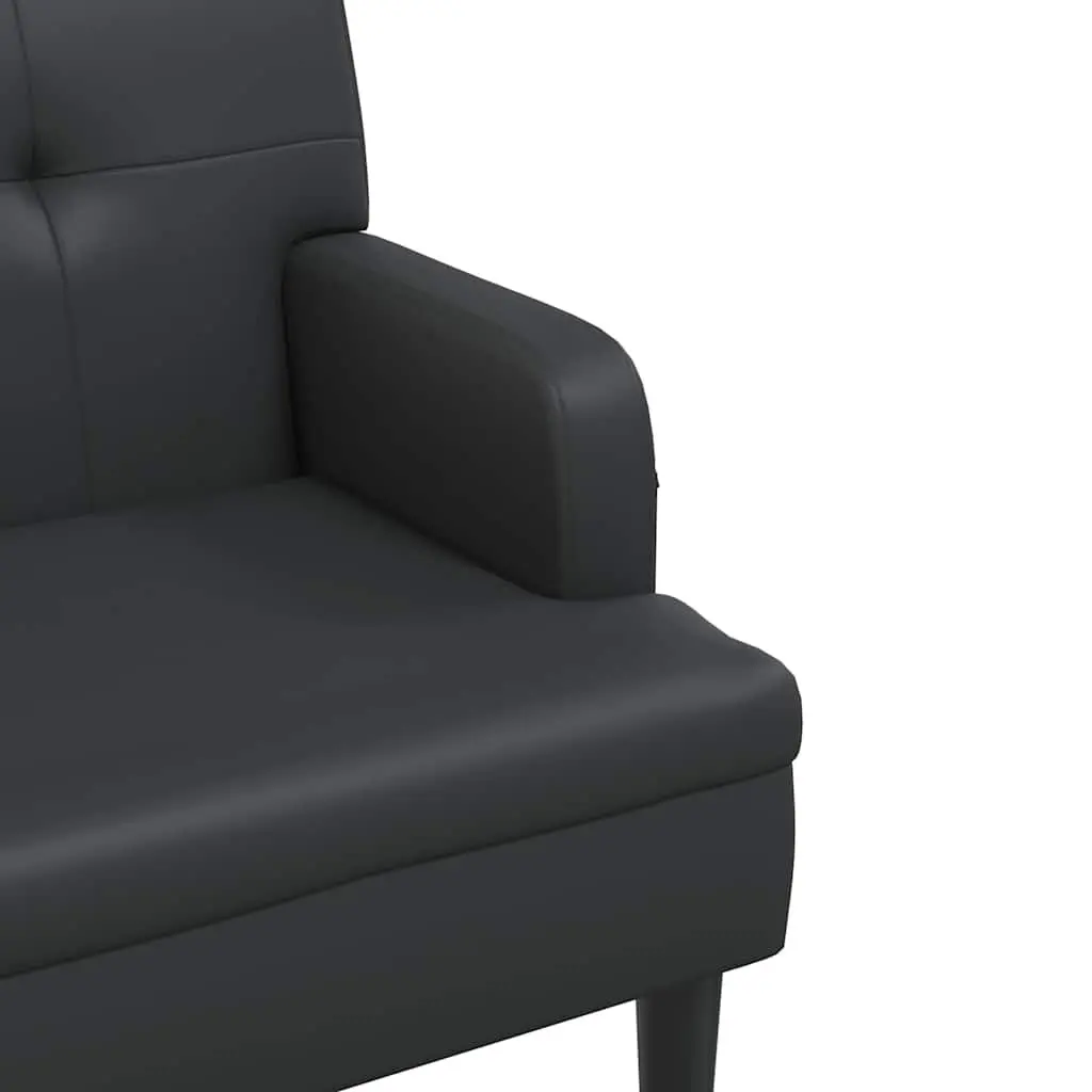 Bench with Backrest Black Faux Leather Padded Seat 112 x 65.5 x 75 cm