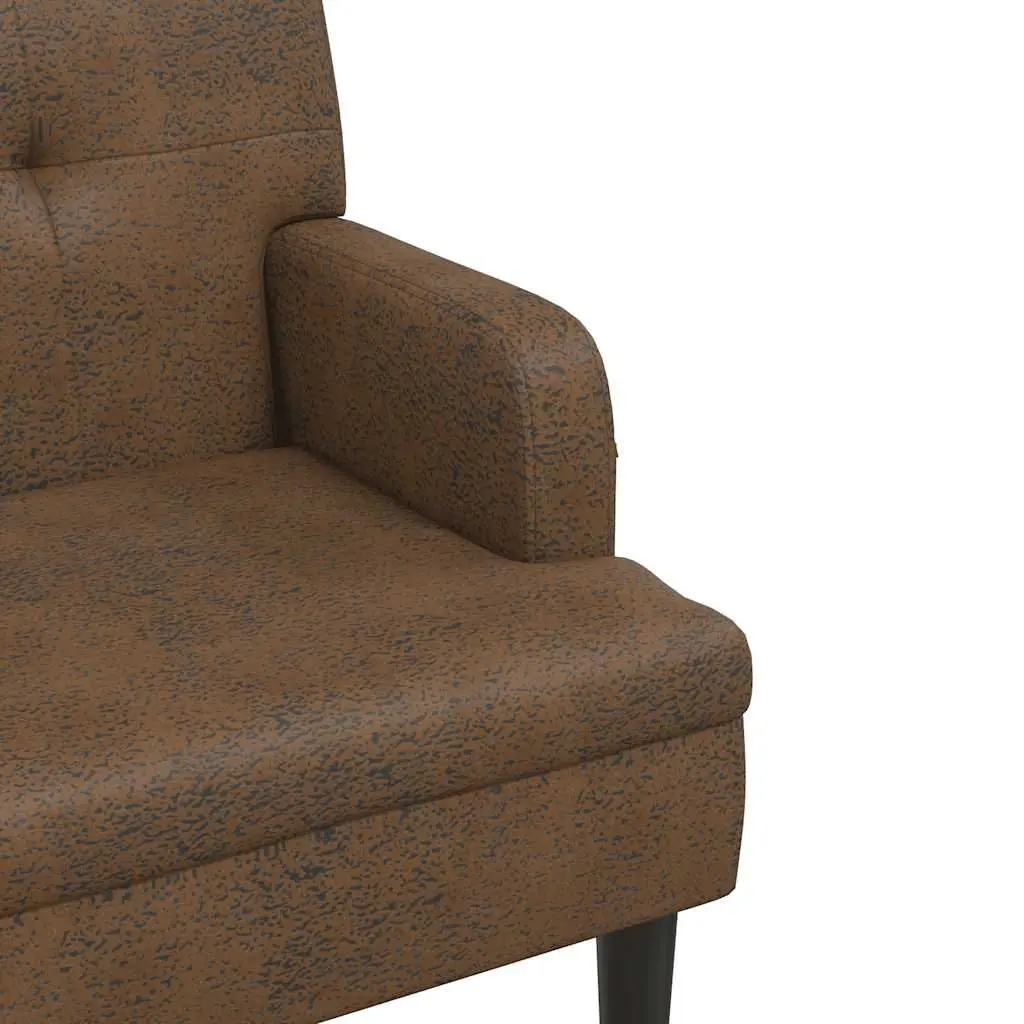 Brown Faux Suede Leather Bench Padded Seating with Backrest and Armrests 112x65.5x75cm