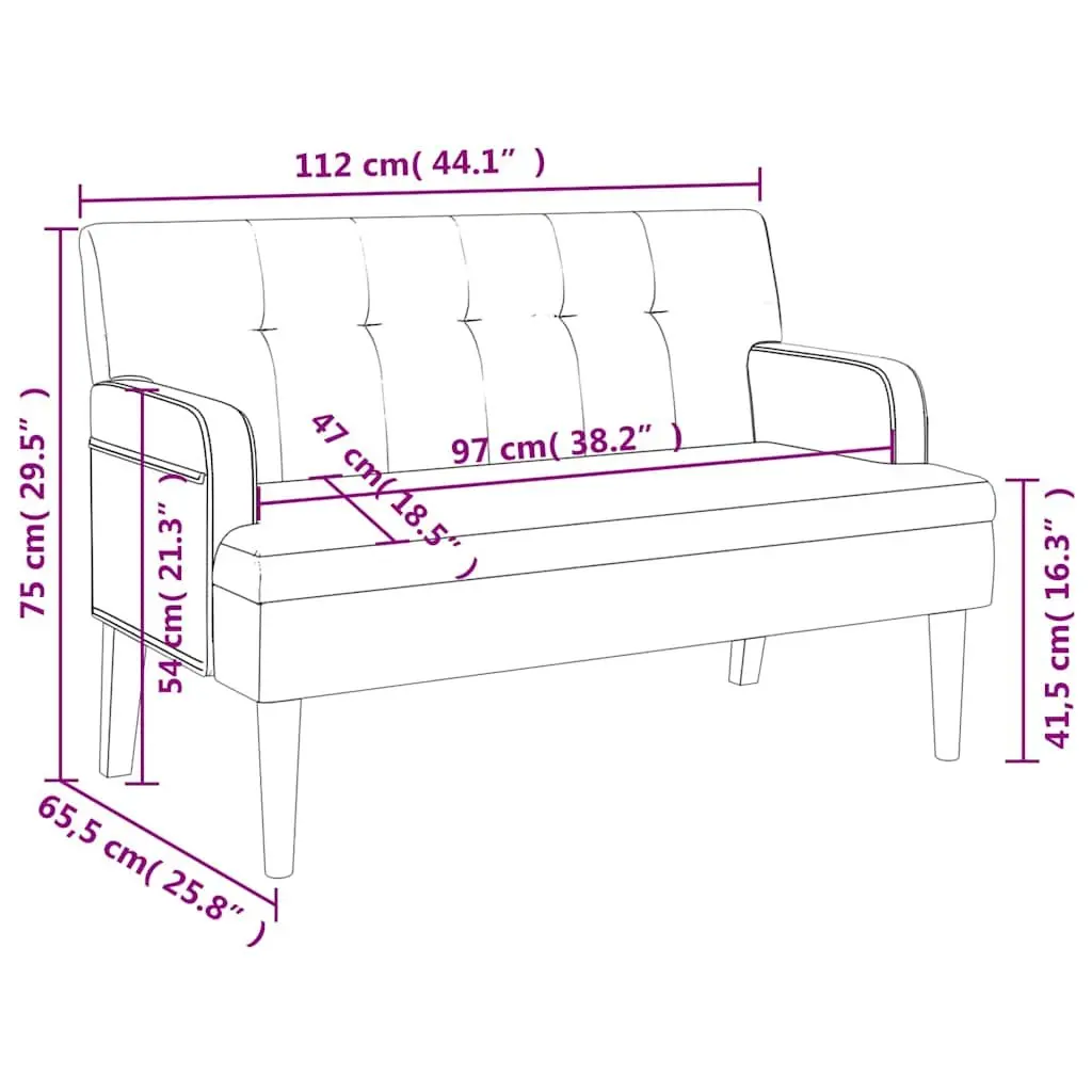 Brown Faux Suede Leather Bench Padded Seating with Backrest and Armrests 112x65.5x75cm