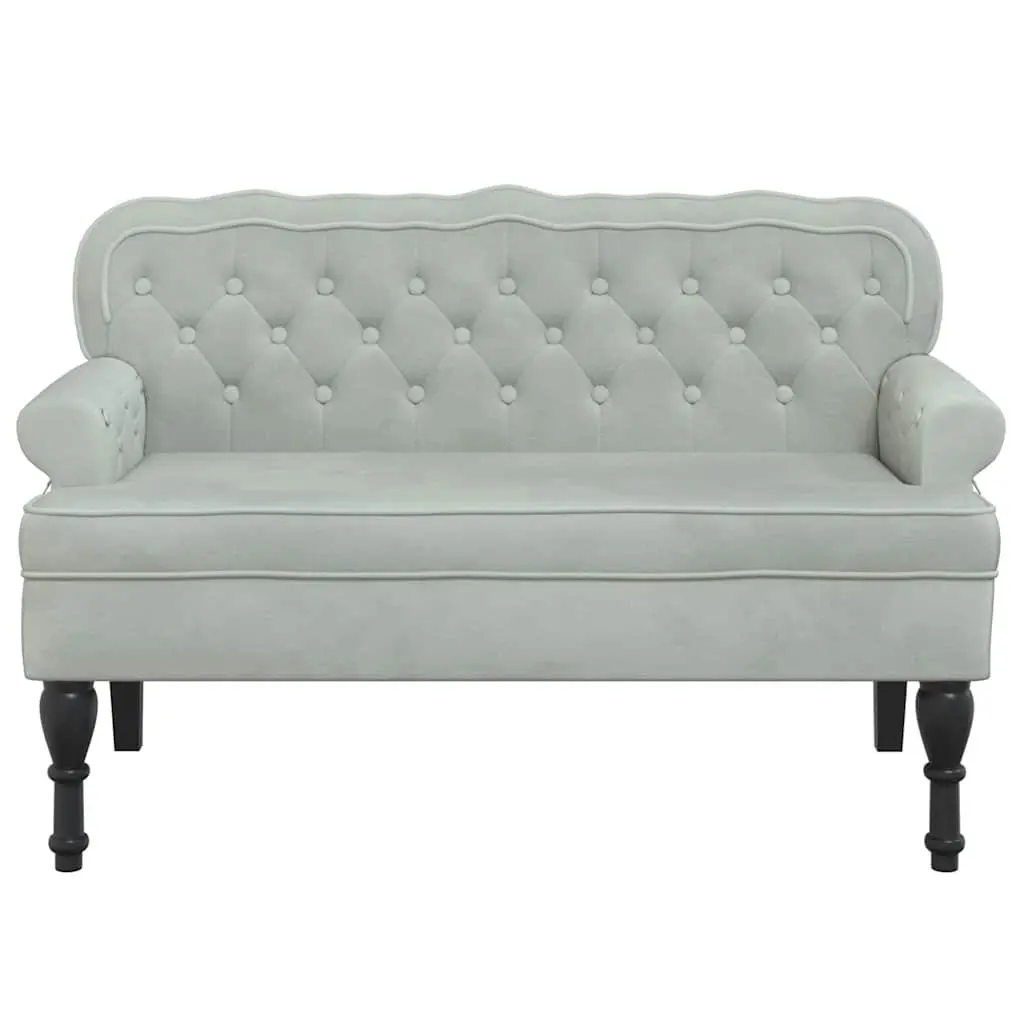 Bench with Backrest Grey Velvet Padded Seat Armrests Wave Design Home Furniture