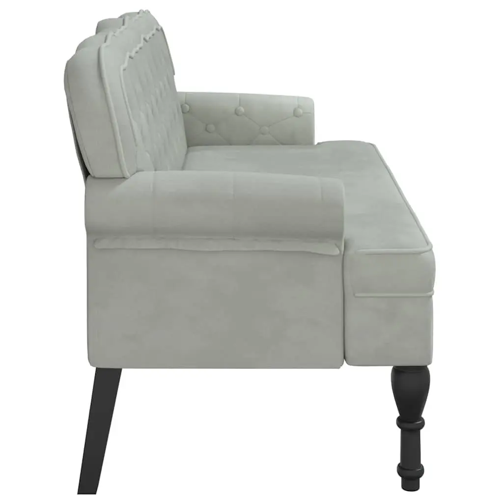 Bench with Backrest Grey Velvet Padded Seat Armrests Wave Design Home Furniture