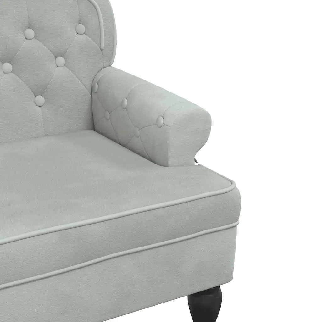 Bench with Backrest Grey Velvet Padded Seat Armrests Wave Design Home Furniture