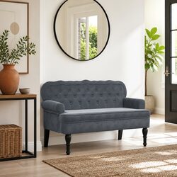 Friendly Grey Velvet Bench with Backrest for Relaxation