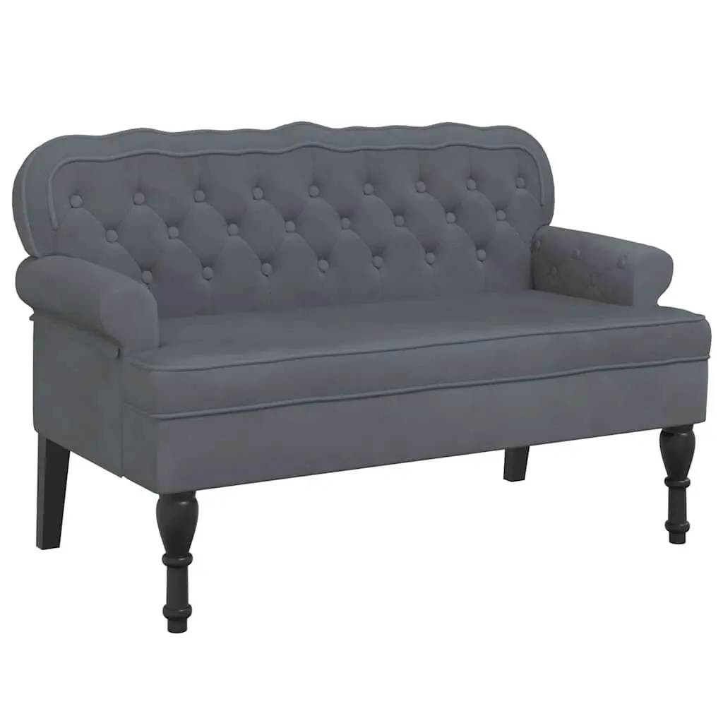 Velvet Bench with Backrest Grey Comfortable Padded Seating Elegant Wave Design