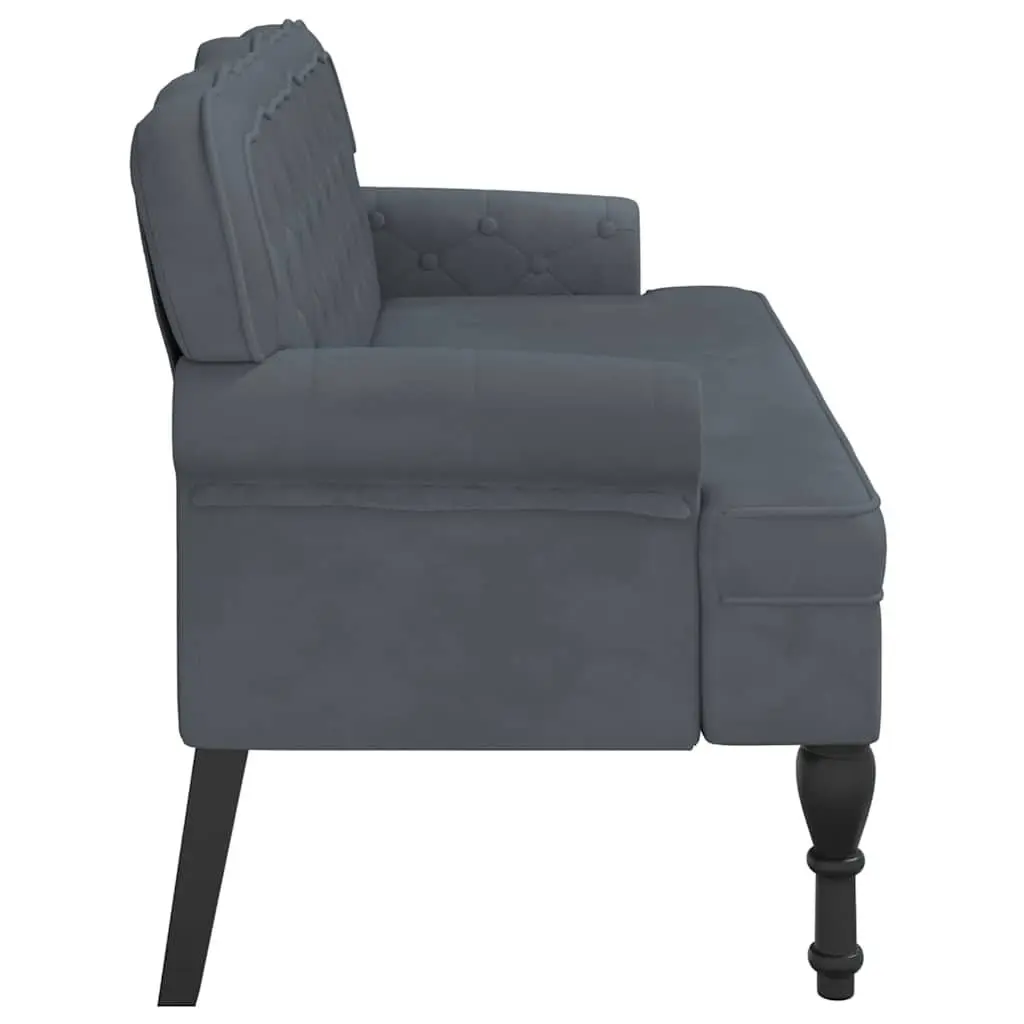 Velvet Bench with Backrest Grey Comfortable Padded Seating Elegant Wave Design