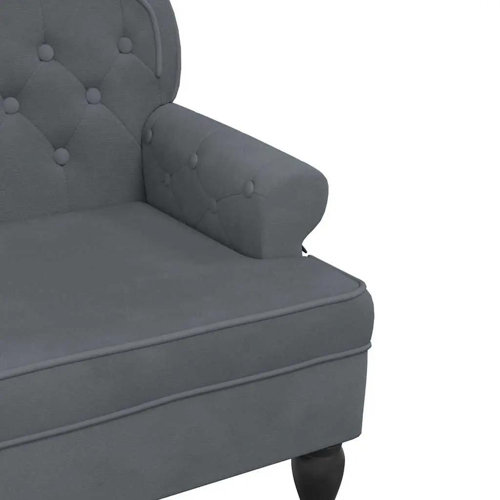 Velvet Bench with Backrest Grey Comfortable Padded Seating Elegant Wave Design