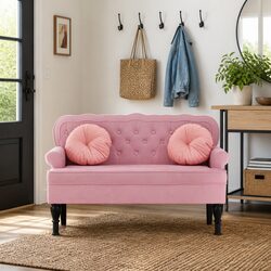 Your New Favorite Pink Velvet Bench with Backrest
