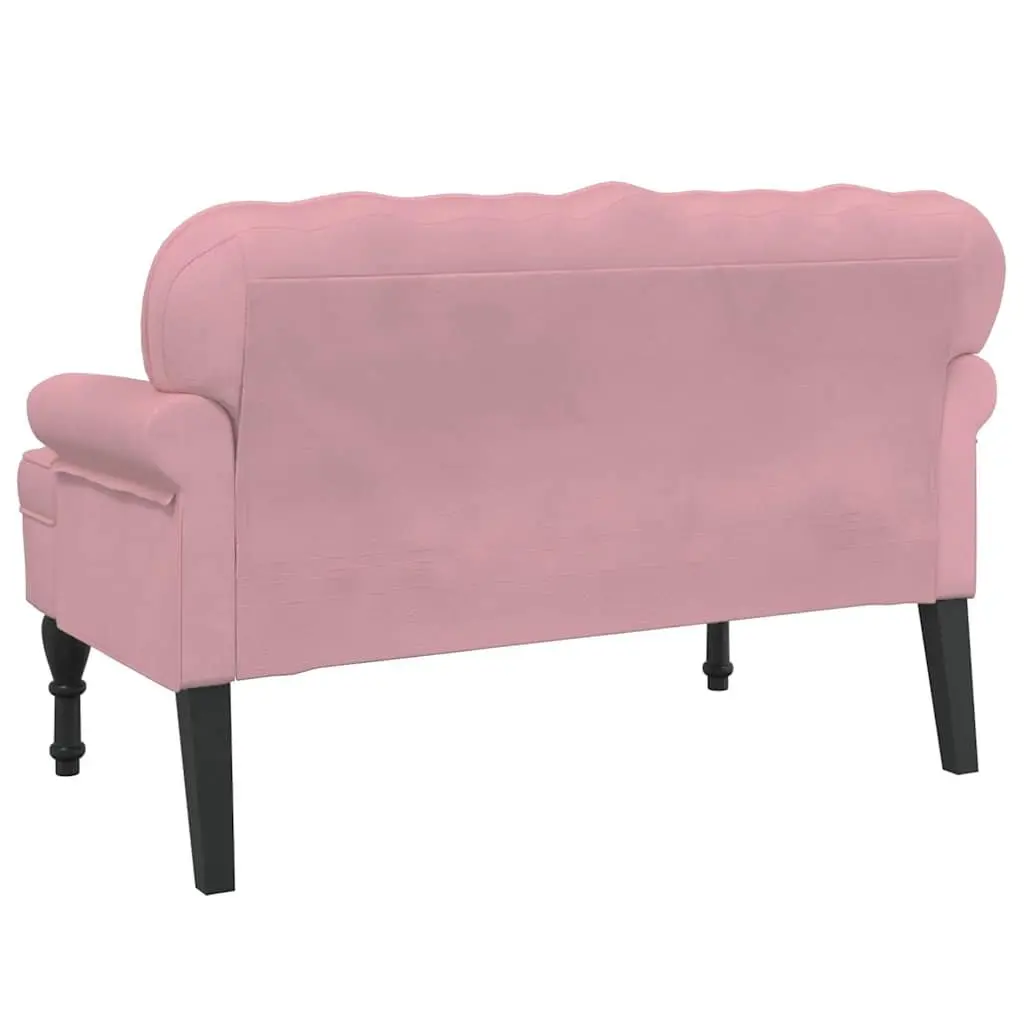 Velvet Bench with Backrest Pink Padded Seat Armrests Wave Design Home Furniture